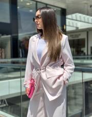 belden ayarlı  keten takım pembe