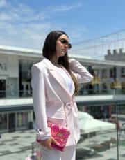 belden ayarlı  keten takım pembe 2