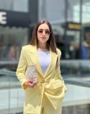 belden ayarlı  keten takım sarı