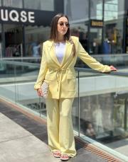 belden ayarlı  keten takım sarı 2