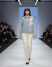 tasarım kurdela detay incili kot ceket mavi