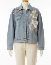 tasarım kurdela detay incili kot ceket mavi 4