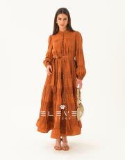 kadın saten boydan düğmeli elbise kahve