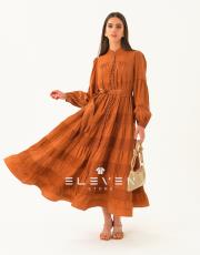 kadın saten boydan düğmeli elbise kahve 2