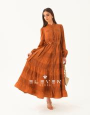 kadın saten boydan düğmeli elbise kahve 5