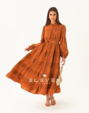 kadın saten boydan düğmeli elbise kahve 6