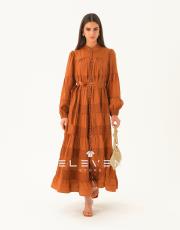 kadın saten boydan düğmeli elbise kahve 7