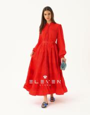 kadın saten boydan düğmeli elbise kırmızı