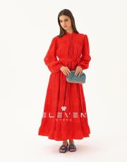 kadın saten boydan düğmeli elbise kırmızı 3