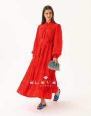 kadın saten boydan düğmeli elbise kırmızı 4