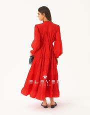kadın saten boydan düğmeli elbise kırmızı 7
