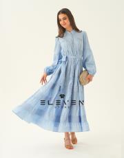 kadın saten boydan düğmeli elbise mavi 2