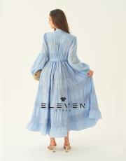 kadın saten boydan düğmeli elbise mavi 5