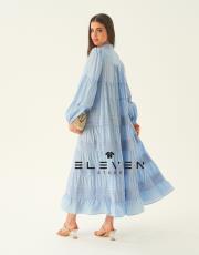 kadın saten boydan düğmeli elbise mavi 6