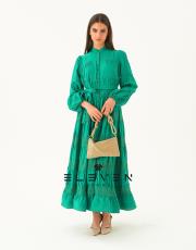 kadın saten boydan düğmeli elbise yeşil 5