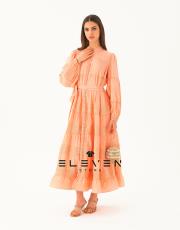 kadın saten boydan düğmeli elbise somon 2