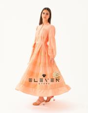 kadın saten boydan düğmeli elbise somon 5