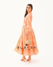 kadın saten boydan düğmeli elbise somon 6