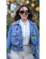 taş detay tasarım ceket mavi