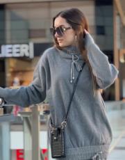 tasarım etekli triko takım gri