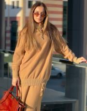 tasarım etekli triko takım bej 2