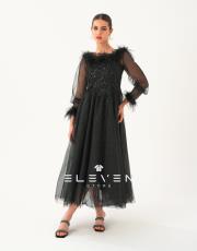 tasarım tüy detay abiye elbise siyah