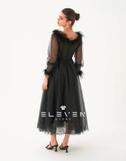 tasarım tüy detay abiye elbise siyah 3