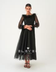 tasarım tüy detay abiye elbise siyah 4