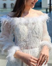 tasarım tüy detay abiye elbise beyaz 6