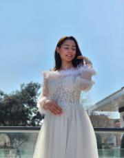 tasarım tüy detay abiye elbise beyaz 7