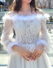 tasarım tüy detay abiye elbise beyaz 8