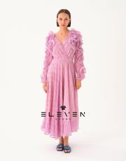 tasarım kol detay elbise mor