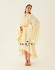 tasarım volanlı kol elbise krem 2