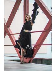 tasarım volanlı kol elbise siyah 3