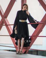 tasarım volanlı kol elbise siyah 4