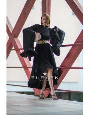 tasarım volanlı kol elbise siyah 6