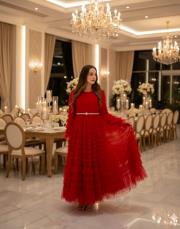 tasarım vintage tül elbise kırmızı