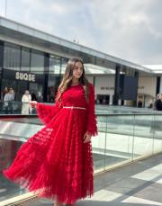 tasarım vintage tül elbise kırmızı 4