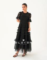 tasarım vintage organze elbise kısa kol siyah 2