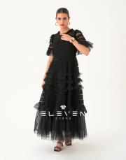 tasarım vintage organze elbise kısa kol siyah 3