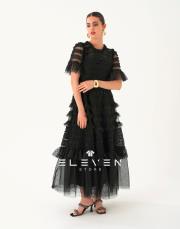 tasarım vintage organze elbise kısa kol siyah 4