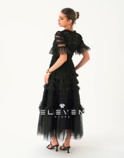 tasarım vintage organze elbise kısa kol siyah 6