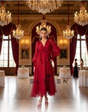 tasarım ipek detay ielbise bordo