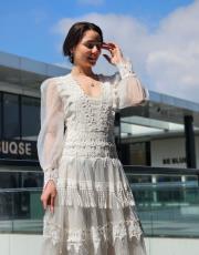 vinntage güpür detay elbise beyaz 7