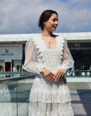 vinntage güpür detay elbise beyaz 9