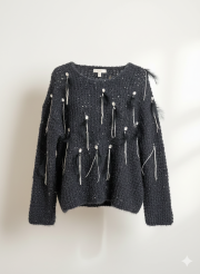 taş detay ithal kazak siyah