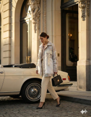 kürk inci detay ithal krem